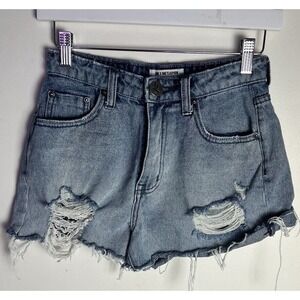 One X One Teaspoon Legend Distressed High Rise Medium Wash Denim Shorts Sz 23